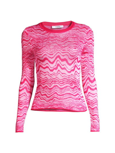 Milly Women's Wavy Jacquard Crewneck Sweater In Pink Ecru