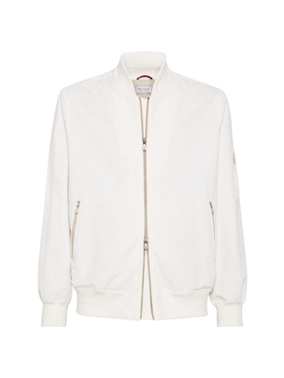 Brunello Cucinelli Zip-fastening Cotton Bomber Jacket In Off White