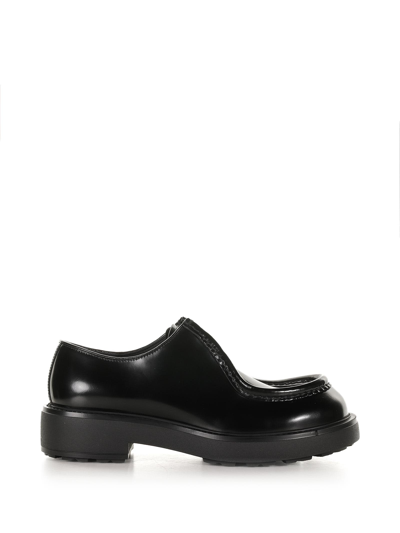 Prada Opaque Brushed Leather Lace-up Shoes In Nero