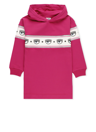 Chiara Ferragni Kids' Logomania Print Cotton Blend Sweat Dress In Dark Pink