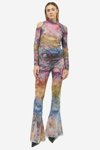 Andersson Bell Cold-shoulder Sheer Graphic-print Top In Multicolor