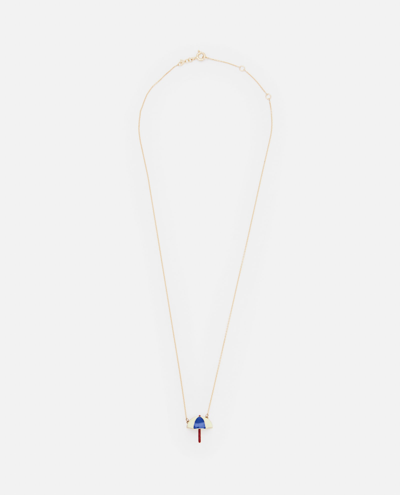 Aliita 9k Gold Sombrilla Enamel Necklace In Blue