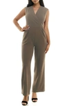 Nina Leonard Surplice V-neck Wide Leg Jumpsuit In Mink