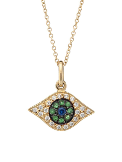 Ileana Makri Women's Evil Eye 18k Yellow Gold, Diamond & Tsavorite Kitten Eye Pendant Necklace