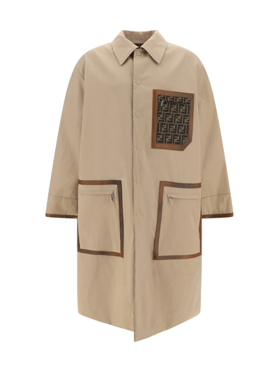 Fendi Logo Monogram Reversible Trench Coat In Neutral