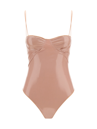 Oseree Latex Balconette Maillot Swimmwear In Rose Tan