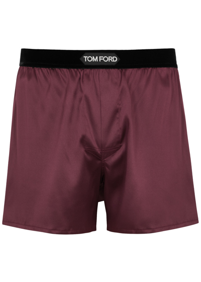 Tom Ford Stretch-silk Boxer Shorts In Burgundy