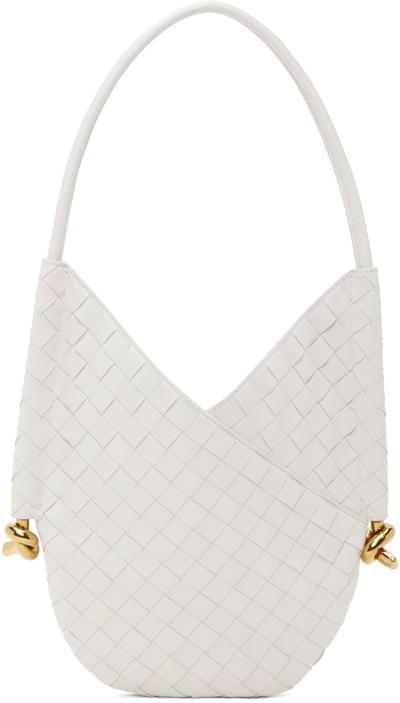 Bottega Veneta Solstice Small Intrecciato Lambskin Shoulder Bag In 9092 White M Brass