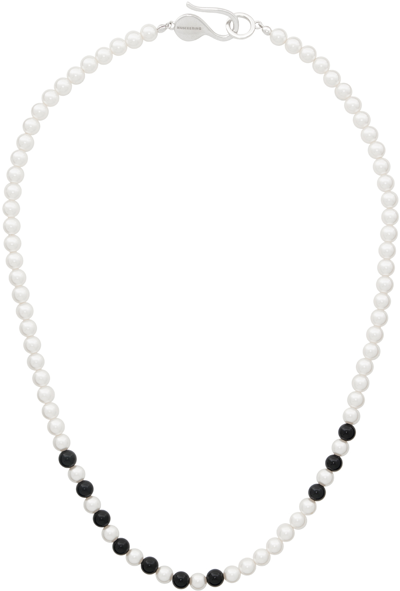 Numbering White & Black #7733 Pearl Onyx Beads Necklace In White/black