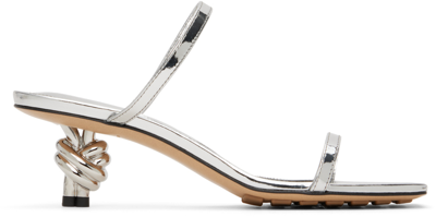 Bottega Veneta Metallic Two-band Knot Slide Sandals In Silver