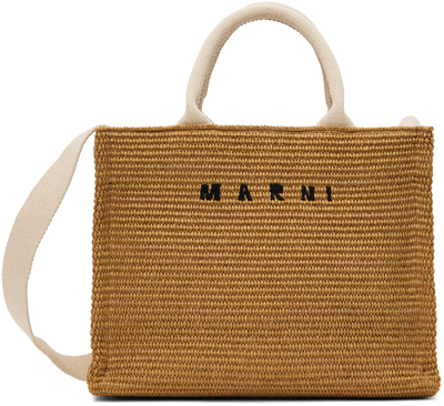 Marni Brown Small Basket Bag In Z0r42 Raw Sienna/nat