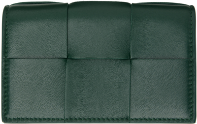 Bottega Veneta Green Cassette Card Holder In 3049 Emerald Green