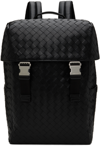 BOTTEGA VENETA BLACK INTRECCIATO FLAP BACKPACK