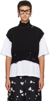Marni Cropped Distressed Embroidered Cotton Turtleneck Vest In 00n99 Black