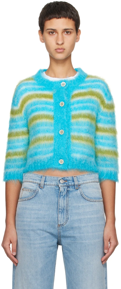 Marni Striped Brushed Mohair Blend Cardigan In Blue