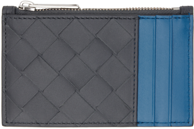 Bottega Veneta Gray & Blue Intrecciato Zippered Card Holder In 2338-ard N