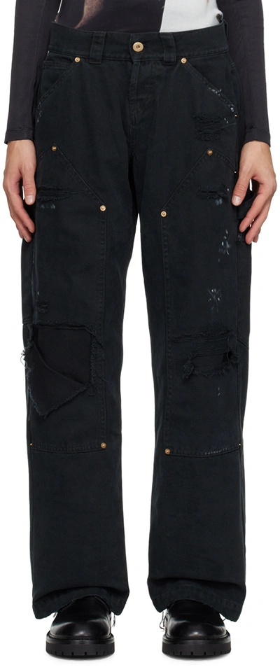 Vaquera Black Distressed Cargo Pants