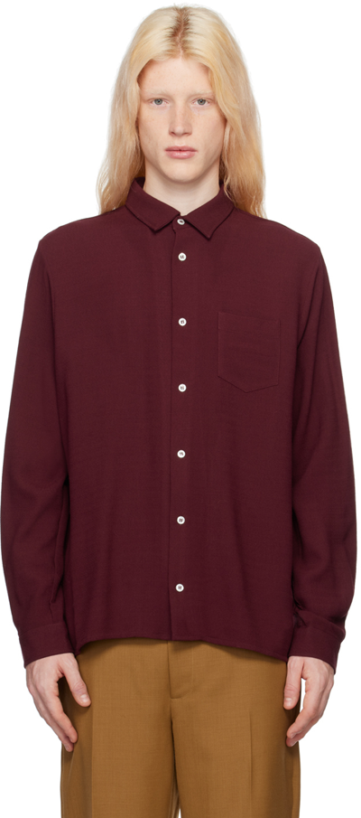 Séfr Rampoula Textured-crepe Shirt In Burgundy