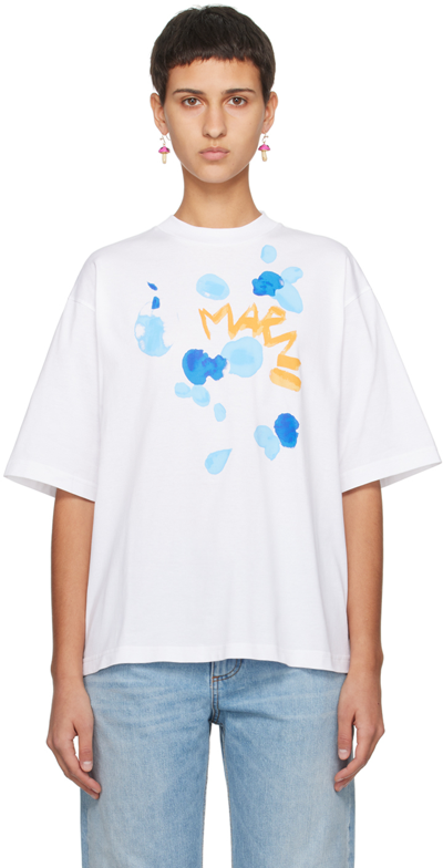 Marni White Dripping T-shirt In Dfw01 Lily White