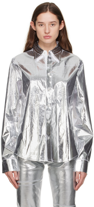 Mm6 Maison Margiela White & Silver Foiled Shirt In 100 White