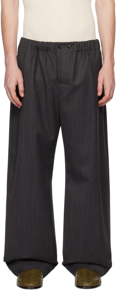 Bottega Veneta Gray Chevron Trousers In Grey Melange/red