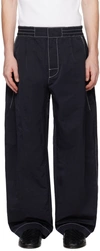 Bottega Veneta Tech Nylon Baggy Pants With Visible Stitchings In 4121-navy