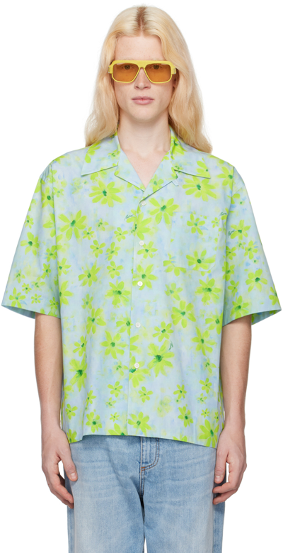 Marni Floral-print Cotton Shirt In Acquamarine