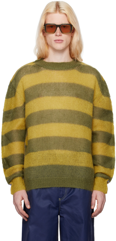 Marni Mixed Stripe Mohair & Wool Blend Crewneck Sweater In Acid