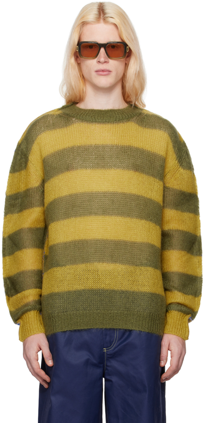 Marni Mixed Stripe Mohair & Wool Blend Crewneck Jumper In Acid