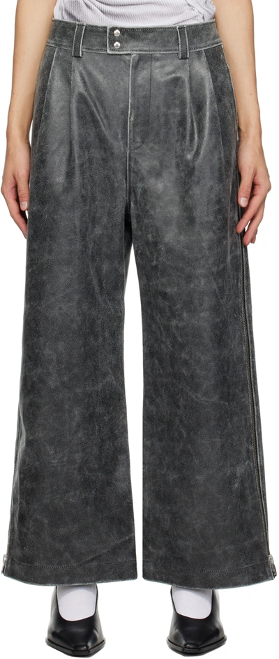 Vaquera Gray Distressed Leather Pants In Black