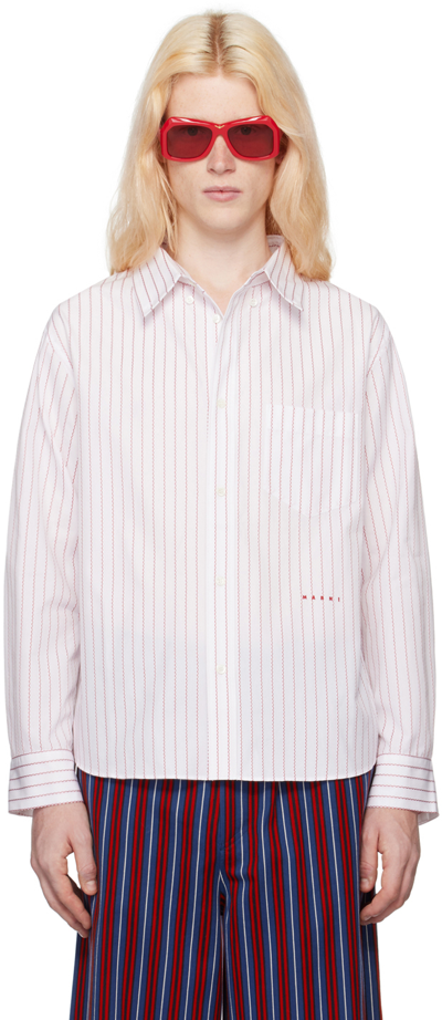 Marni White Striped Shirt In Stw01 Lily White