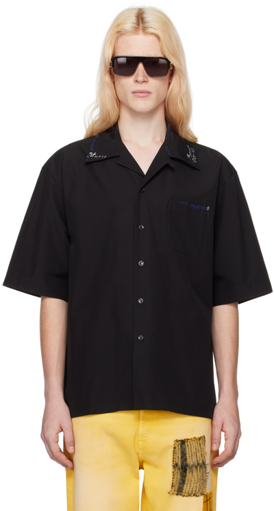 Marni Symbol Shirt With Pocket And Embroidery In 00n99 Black
