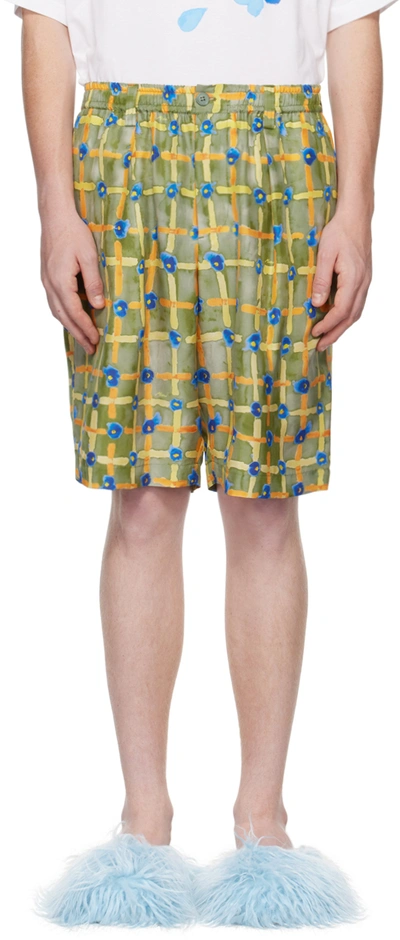 Marni Abstract-print Silk Bermuda Shorts In Green