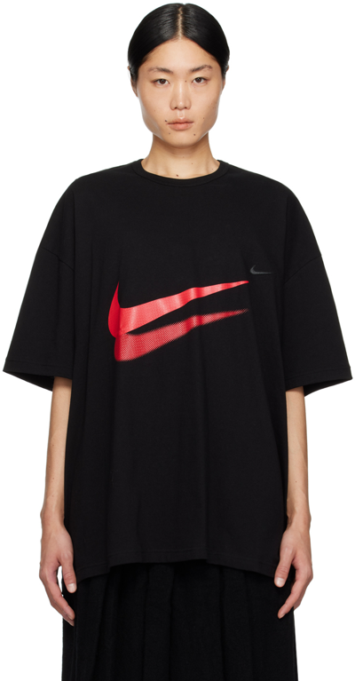 Black Comme Des Garçons Swoosh Logo-print Cotton T-shirt In Black