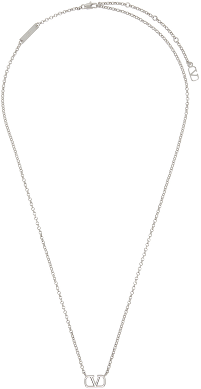 Valentino Garavani Silver Vlogo Signature Necklace In Palladium