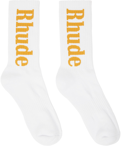Rhude Yellow & White Rh Vertical Socks In White/mustard