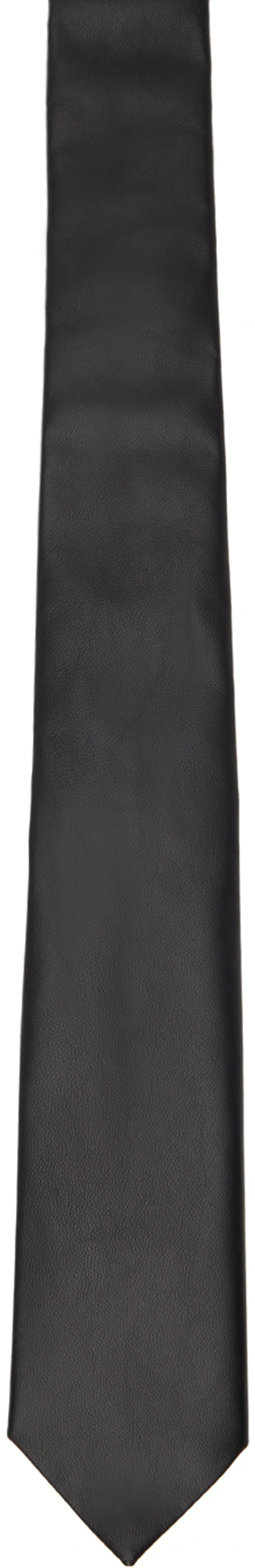 Bottega Veneta Black Leather Tie In 1000-black