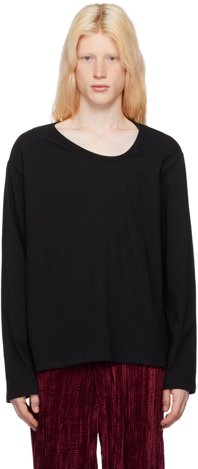 Séfr Black Uneven Long Sleeve T-shirt In Black Jersey