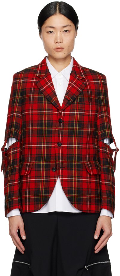 Black Comme Des Garçons Check Single-breasted Blazer In Red