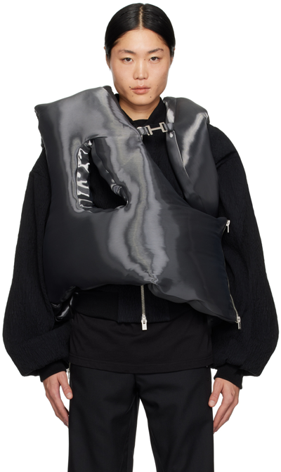 Heliot Emil Gray Liquid Metal Vest In Polyester Metallic