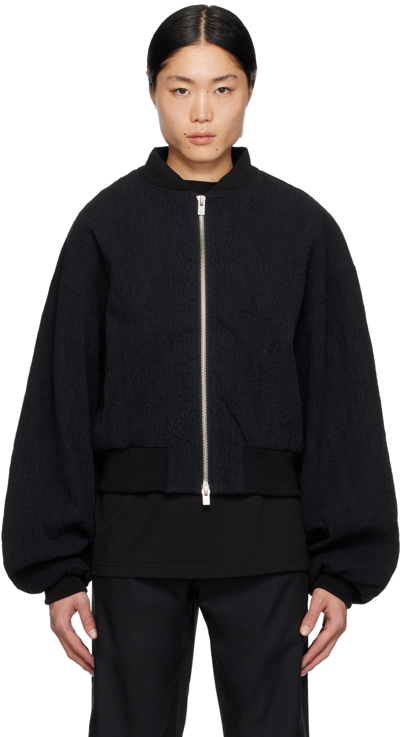 Heliot Emil Black Stand Collar Bomber Jacket In Cotton Black