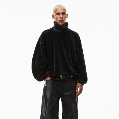 Alexander Wang Rib Trim Turtleneck In Velour In Washed Pepper