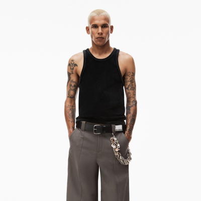 Alexander Wang Crew Neck Tank Top In Velour In Washed Pepper