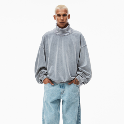 Alexander Wang Rib Trim Turtleneck In Velour In Washed Charcoal