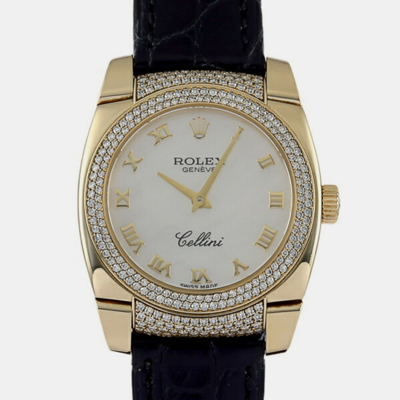 Pre-owned Rolex White 18k Yellow Gold Cellini 6311/8 Quartz Women's Wristwatch 32 Mm