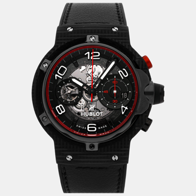 Pre-owned Hublot Black Ceramic Ferrari Gt Unico 526.qb.0124.vr Automatic Men's Wristwatch 45 Mm
