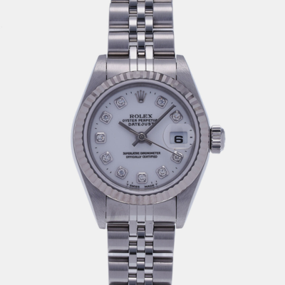 Pre-owned Rolex White Diamond 18k White Gold And Stainless Steel Datejust 79174 Automatic Women's Wristwatch 26 Mm