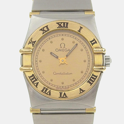 Pre-owned Omega Champagne Stainless Steel Constellation Quartz Women's Wristwatch 23 Mm In Gold