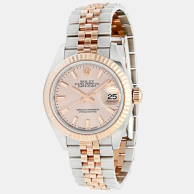 Pre-owned Rolex Pink 18k Rose Gold And Stainless Steel Datejust 279171 Automatic Women's Wristwatch 28 Mm