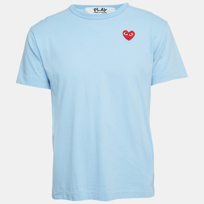 Pre-owned Comme Des Garçons Play Blue Cotton Red Heart Applique T-shirt L